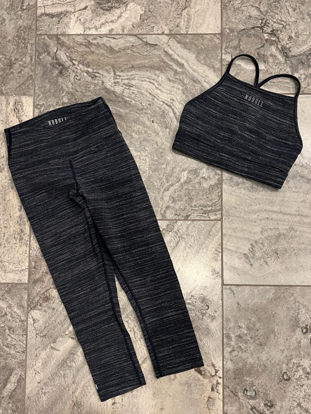 NOBULL SET Heathered Navy Blur Leggings & Crop Tank Set